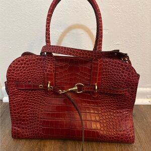 Red Crocodile Pattern Satchel- Real Leather